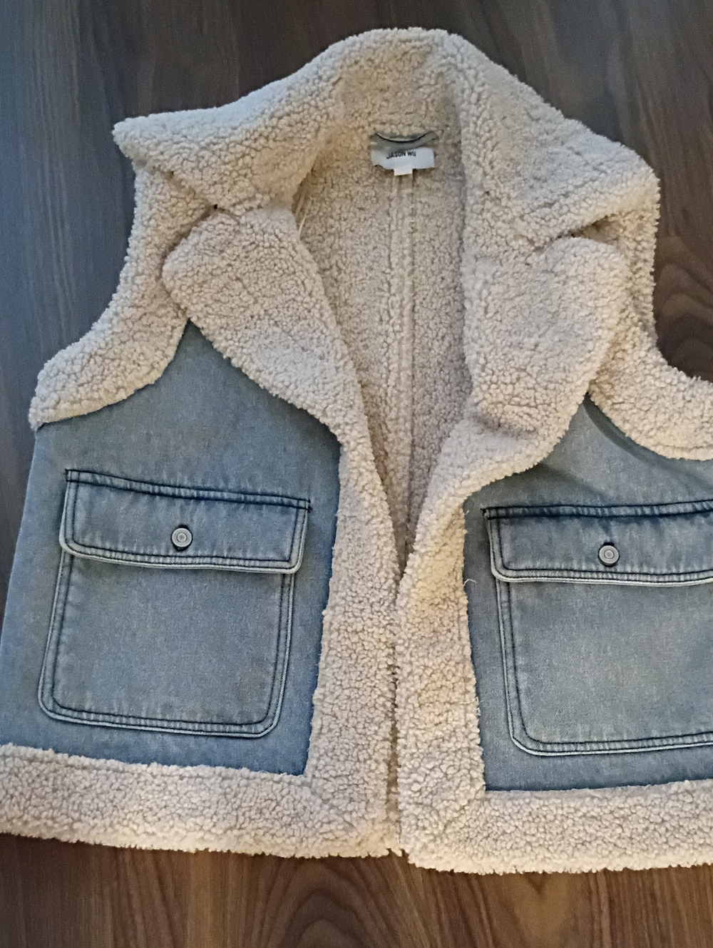 Jason Wu Cream Sherpa Vest with Light Denim Pockets